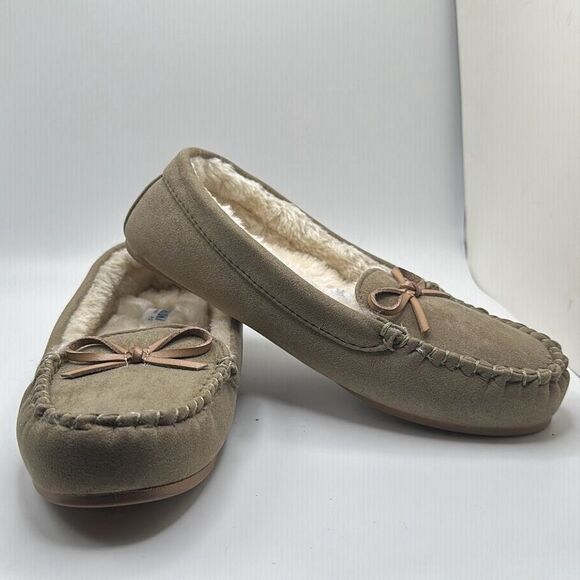Cushionaire Women's Moccasin Slipper +Memory Foam 8 STONE - Picture 6 of 7